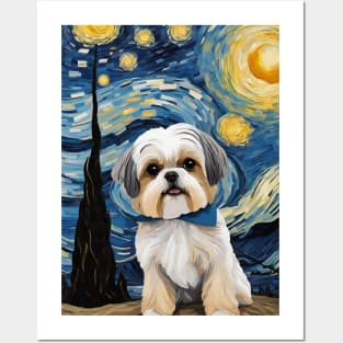 Shih Tzu Dog Breed Painting in a Van Gogh Starry Night Art Style Posters and Art